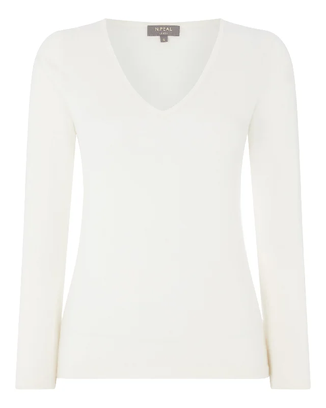 Women's Imogen Superfine Cashmere V Neck Sweater New Ivory White