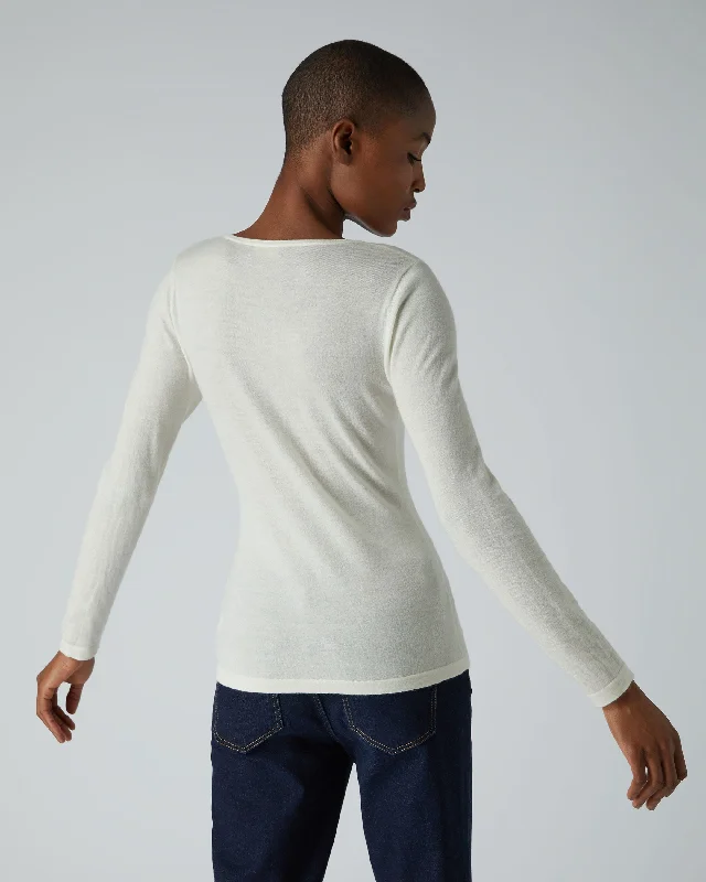 Women's Imogen Superfine Cashmere V Neck Sweater New Ivory White