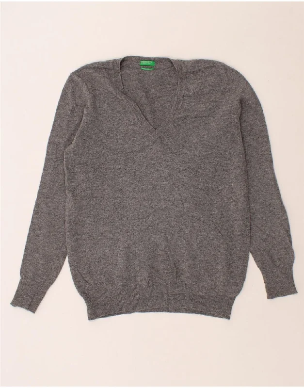 UNITED COLORS OF BENETTON Womens V-Neck Jumper Sweater UK 16 Large Grey