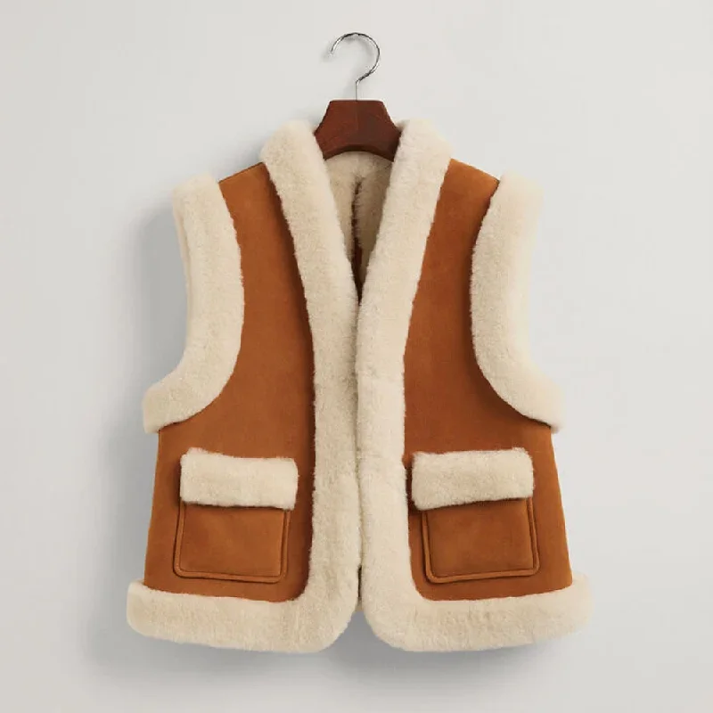 Women’s Sheepskin B3 Brown and white Leather Shearling Vest