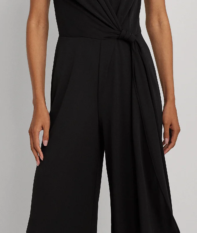 Tie-Front Jersey Wide-Leg Jumpsuit - Black