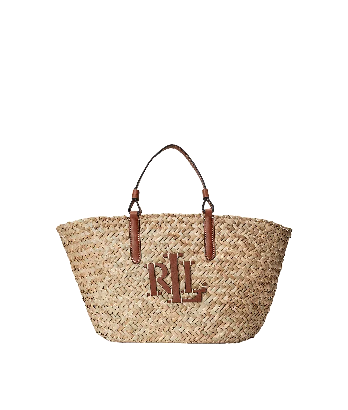 Leather-trim Straw Medium Shelbie Tote - Brown