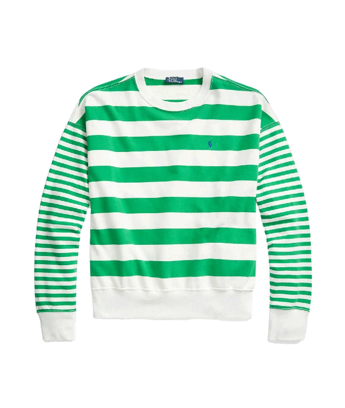 Striped Organic Cotton Terry Sweatshirt - Preppy Green/Deckwash White