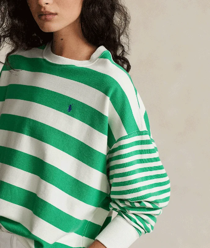 Striped Organic Cotton Terry Sweatshirt - Preppy Green/Deckwash White