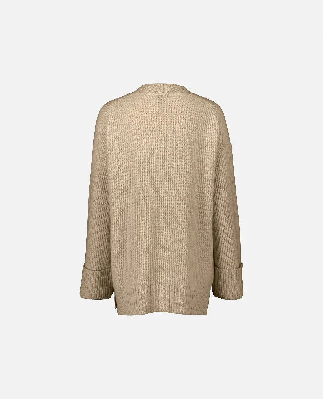 V-Strickjacke aus Cashmere-Mischung in Beige