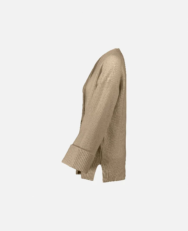 V-Strickjacke aus Cashmere-Mischung in Beige