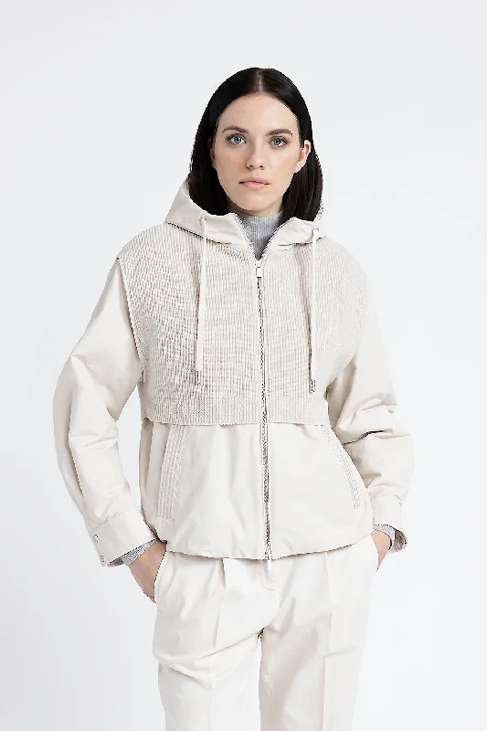 Hooded jacket made of technical cotton, wool and cashmere