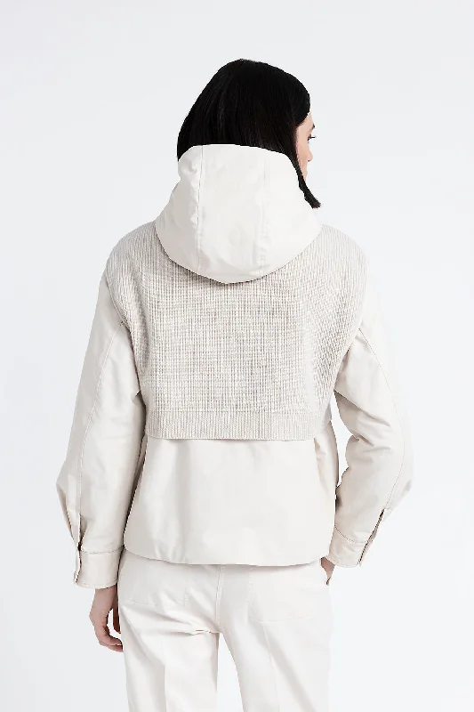 Hooded jacket made of technical cotton, wool and cashmere