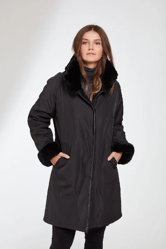 #8190 Water-Resistant Storm Coat Reverses to Layered  Shearling