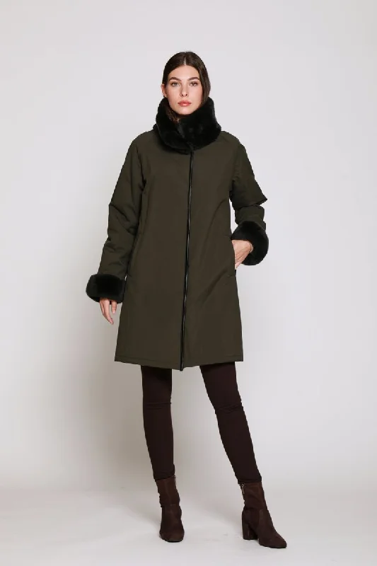 #8190 Water-Resistant Storm Coat Reverses to Layered  Shearling