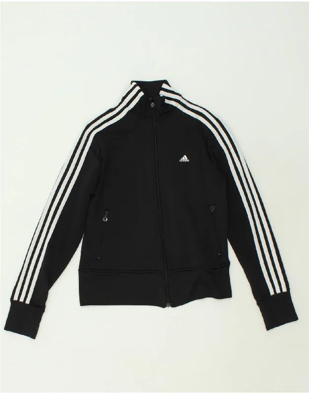 ADIDAS Womens Tracksuit Top Jacket UK 12 Medium Black Polyester