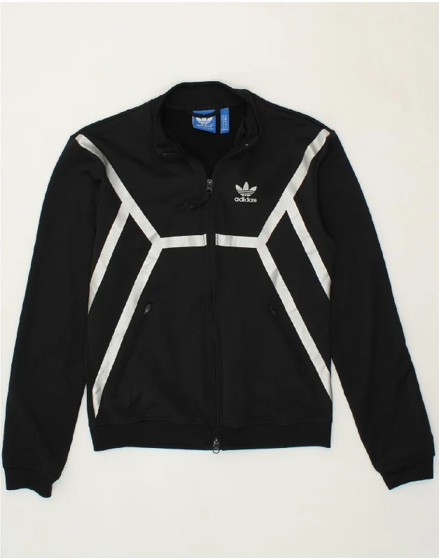 ADIDAS Womens Tracksuit Top Jacket UK 14 Medium Black Polyester