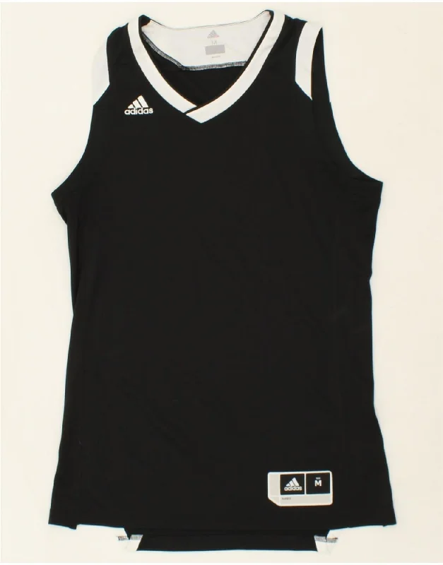 ADIDAS Womens Vest Top UK 14 Medium Black Colourblock Polyester