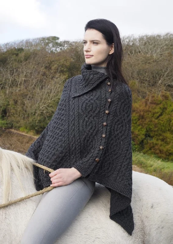 Aran Tipperary Cowl Neck Poncho | Charcoal