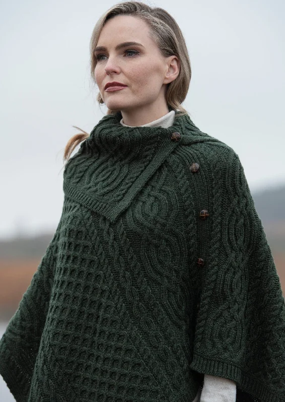 Aran Tipperary Cowl Neck Poncho | Green