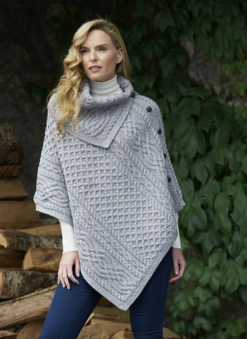 Aran Tipperary Cowl Neck Poncho | Grey