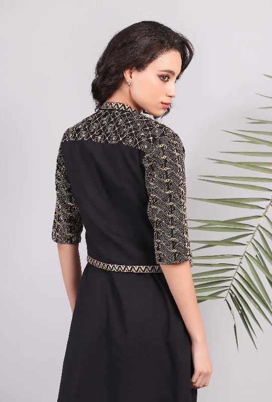 Black Front Tie Kantha Jacket