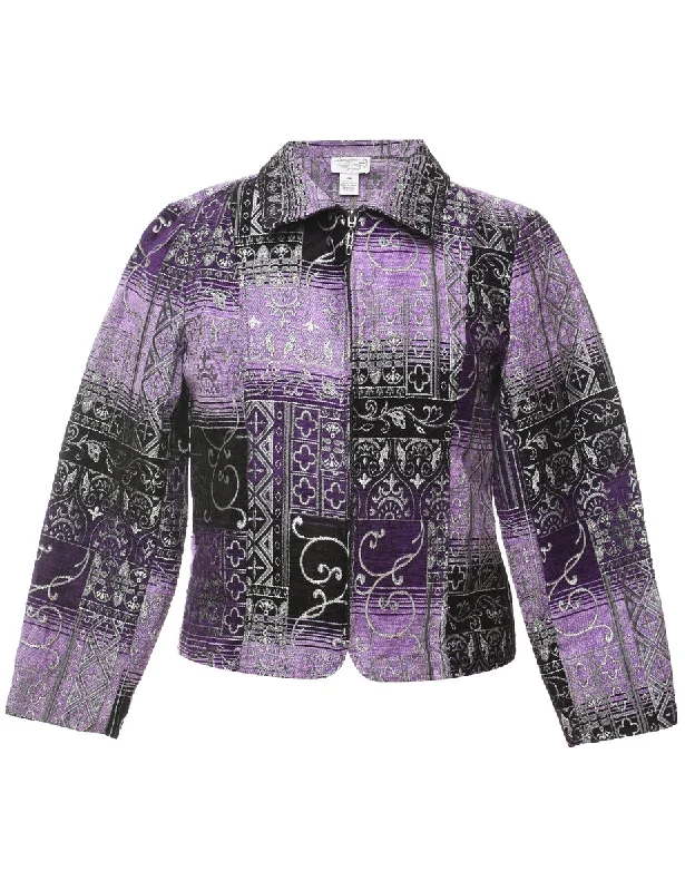 Black, Purple & Silver Embroidered Tapestry Jacket - M