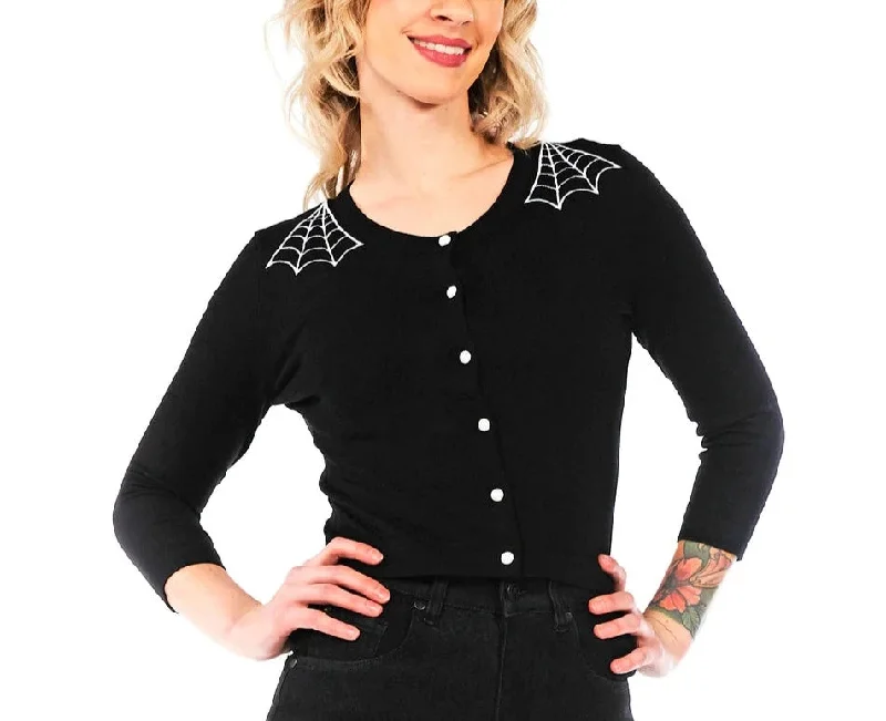 Black/White Spiderweb Cropped Cardigan