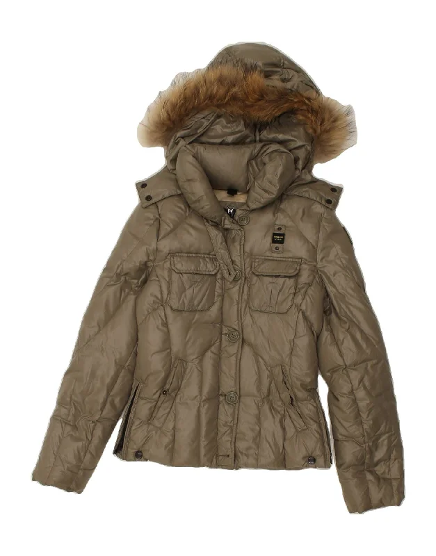 BLAUER Womens Hooded Padded Jacket UK 10 Small Brown