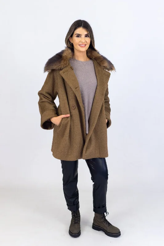 Camelot Woven Coat With Fur Collar