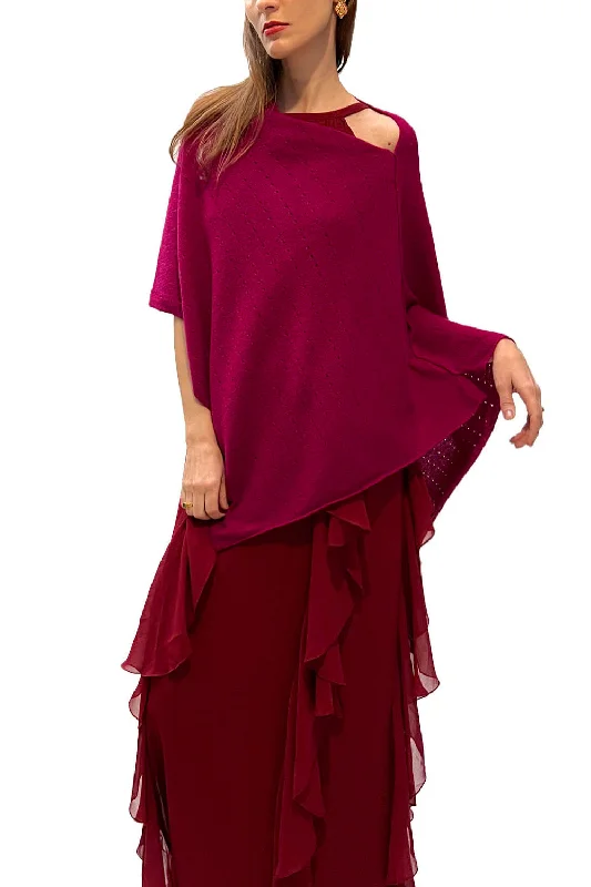 Cherry pink cashmere poncho Multiway