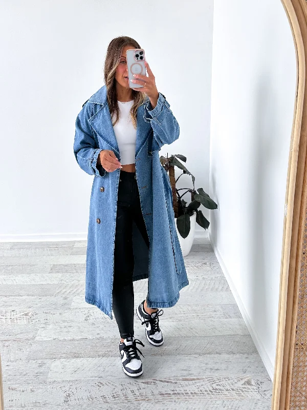 Charlotte Denim Trench Coat - Dark