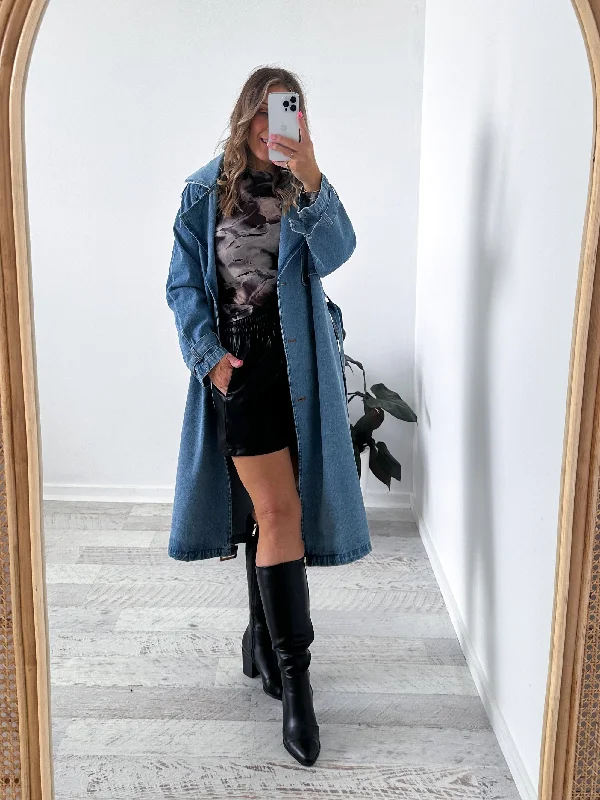 Charlotte Denim Trench Coat - Dark