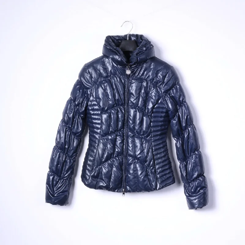 Fornarina Women M (S) Down Jacket Navy Padded Goose Warm Full Zipper Glam Top