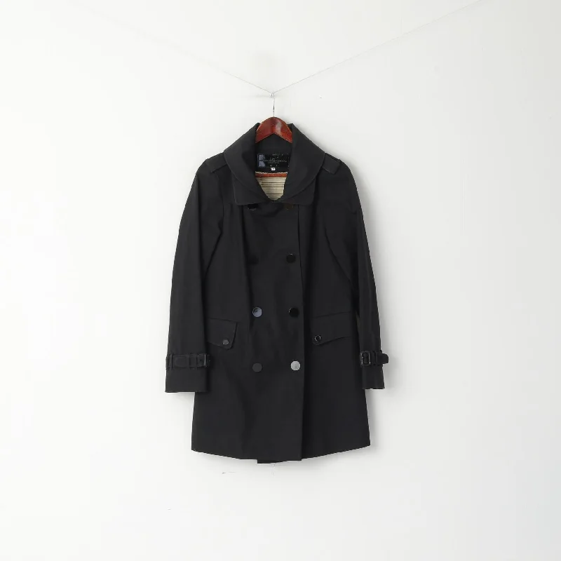 Designers Remix Collection By Charlotte Eskildsen Women 38 S Coat Black Double Breasted Snap Trench