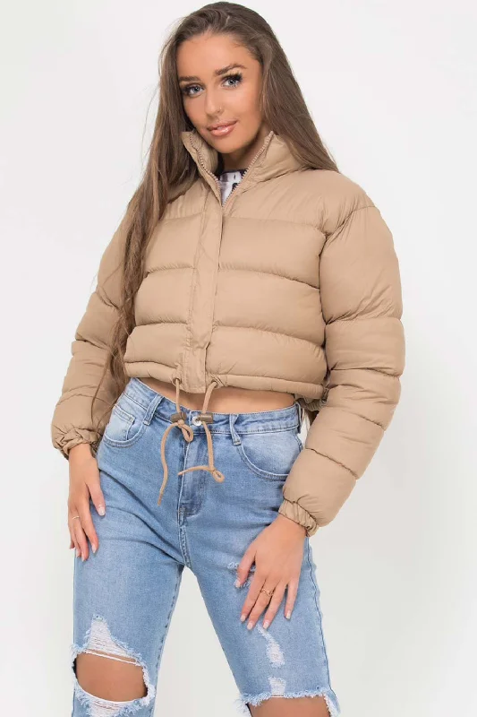 Cropped Padded Puffer Jacket Stone