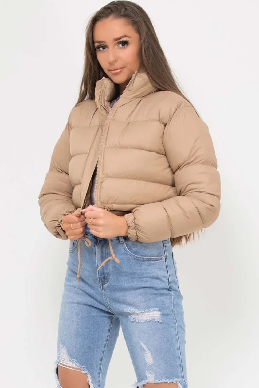 Cropped Padded Puffer Jacket Stone