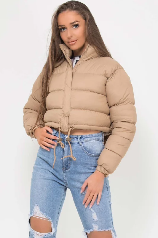 Cropped Padded Puffer Jacket Stone