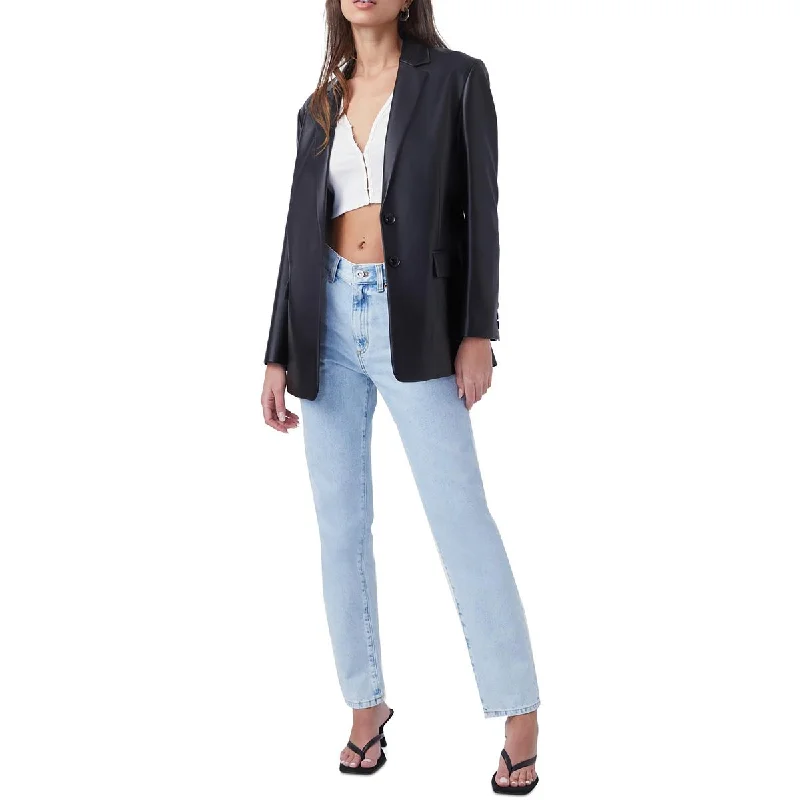 French Connection Womens Crolenda Faux Leather Career Two-Button Blazer