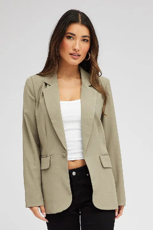 Green Jacket Long Sleeve Collar Neck