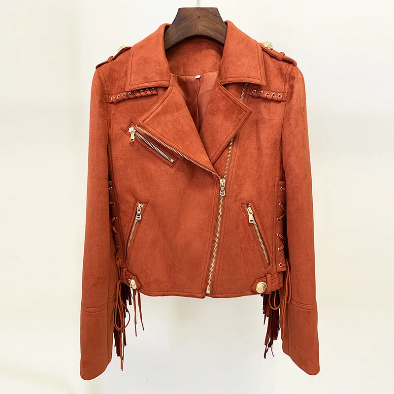 High quality fashion solid color women's riding jacket flow women suede jacket motorcycle jacket