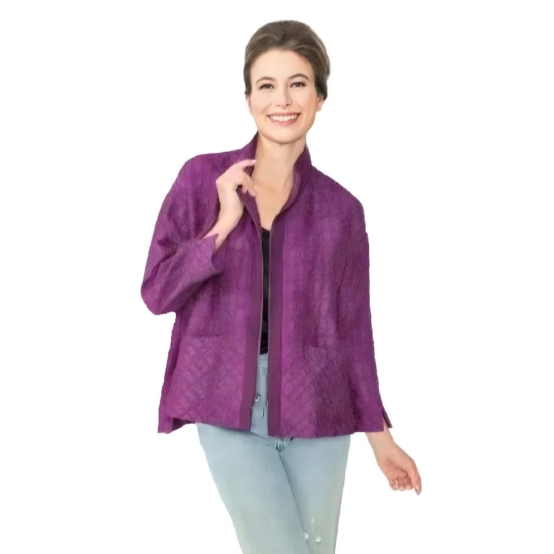 IC Collection Playful Jacquard Drop Sleeve Jacket in Plum - 6920J-PLM