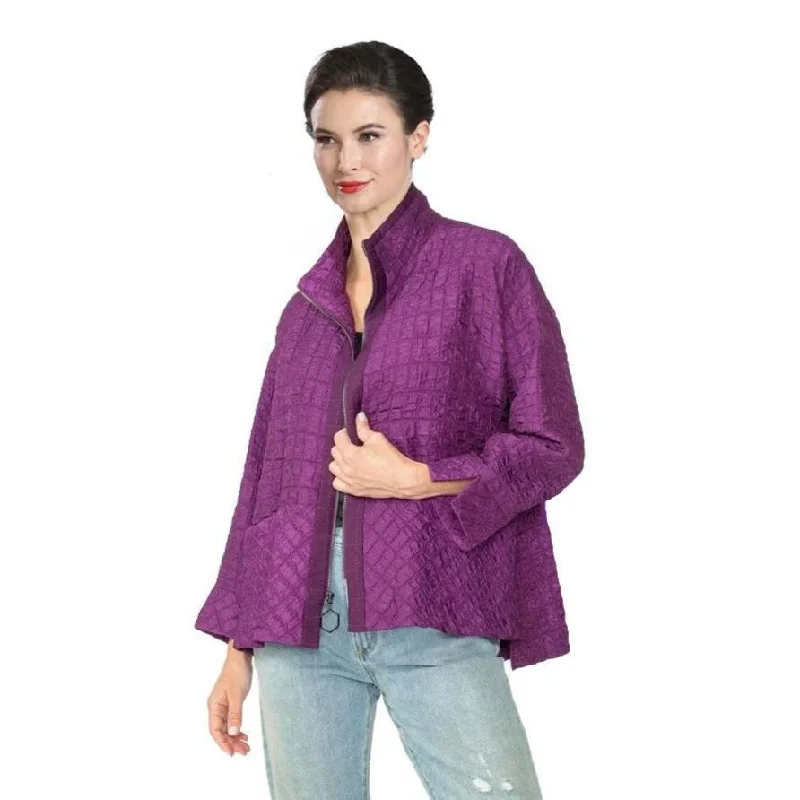 IC Collection Playful Jacquard Drop Sleeve Jacket in Plum - 6920J-PLM