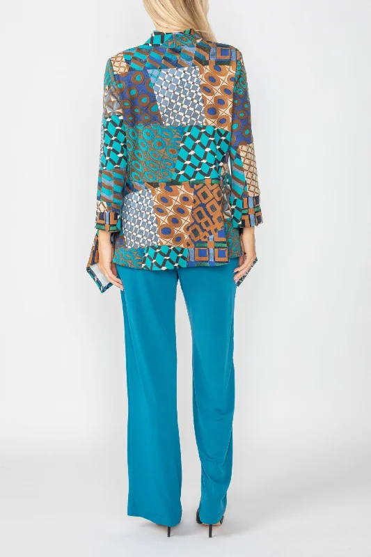 IC Collection Mosaic Patchwork Asymmetric Jacket in Teal - 5065J-TL