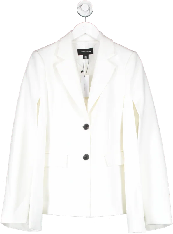 Karen Millen Cream Compact Stretch Statement Sleeve Longline Blazer UK 6