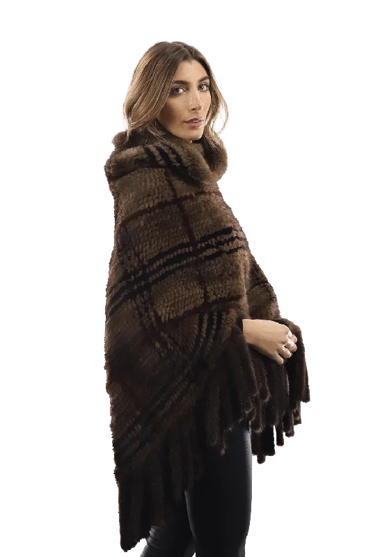 La Fiorentina - Mink Plaid Poncho Brown/Wine/Blue