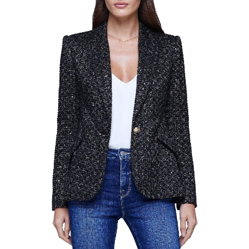 L'Agence Womens Chamberlain Tweed Metallic One-Button Blazer