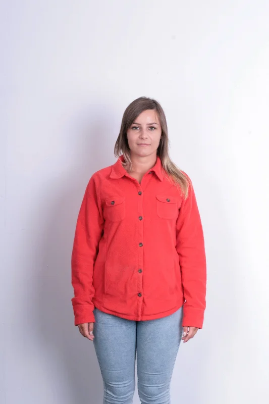 Lands'End Womens M Fleece Jacket Orange Buttons Down