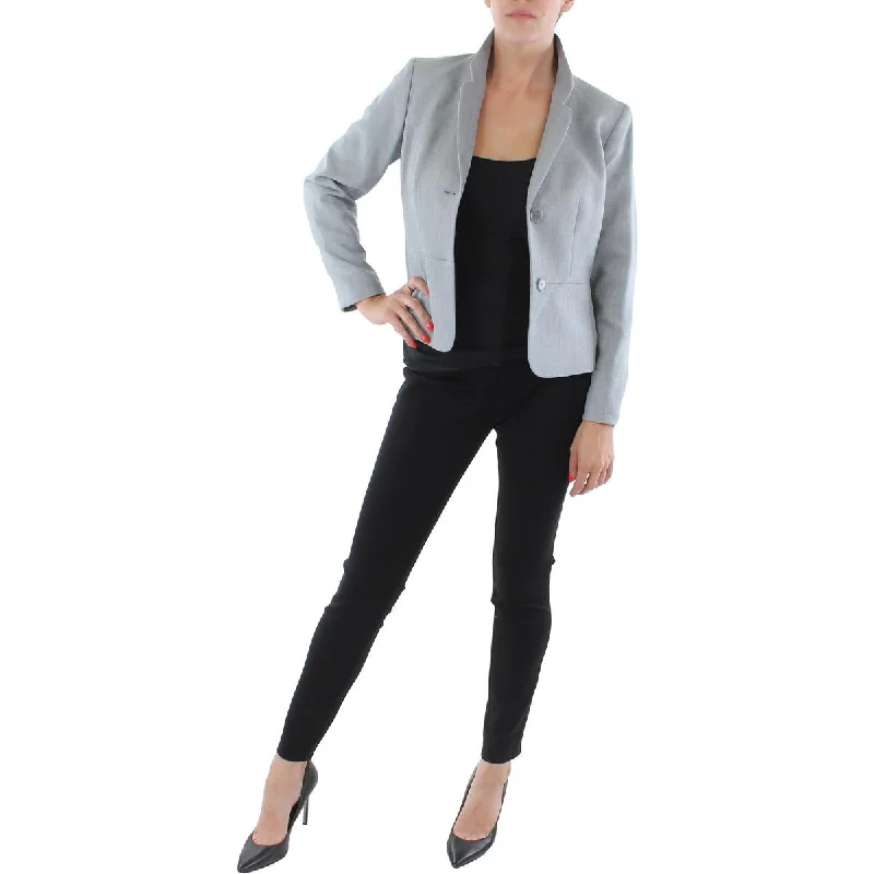 Le Suit Womens Petites Woven Herringbone Two-Button Blazer