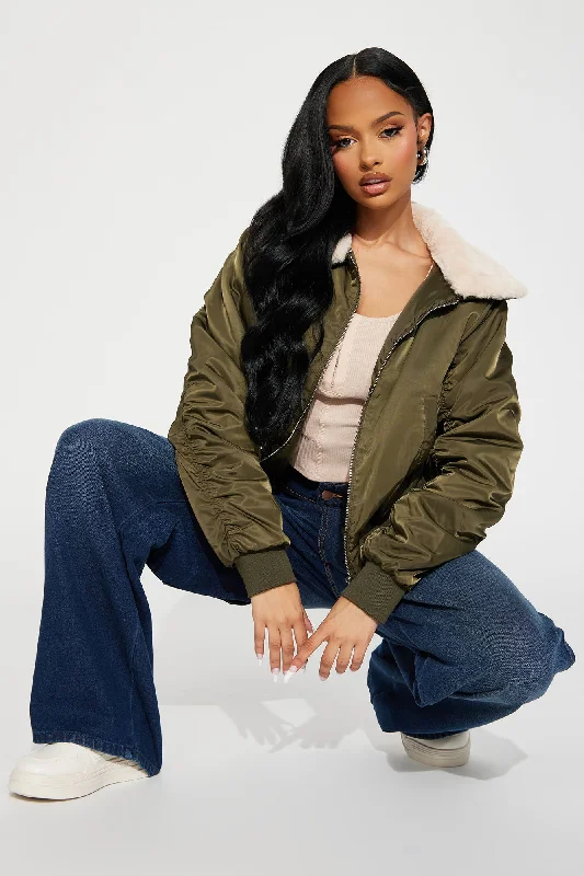 Let It Go Bomber Jacket - Olive