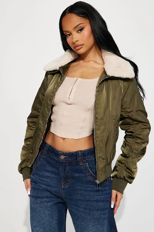 Let It Go Bomber Jacket - Olive