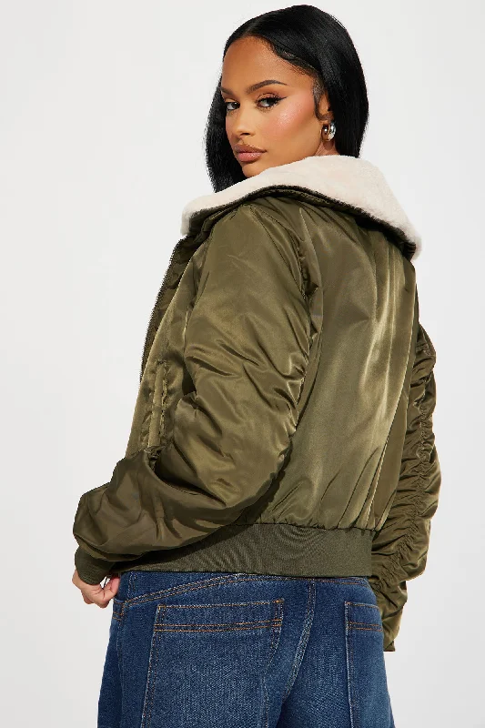 Let It Go Bomber Jacket - Olive