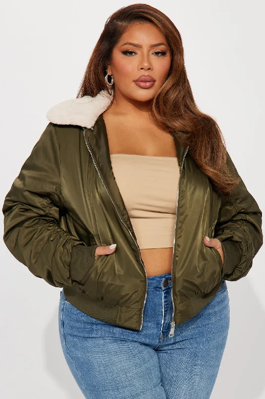 Let It Go Bomber Jacket - Olive