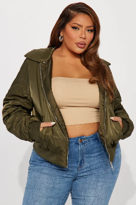 Let It Go Bomber Jacket - Olive