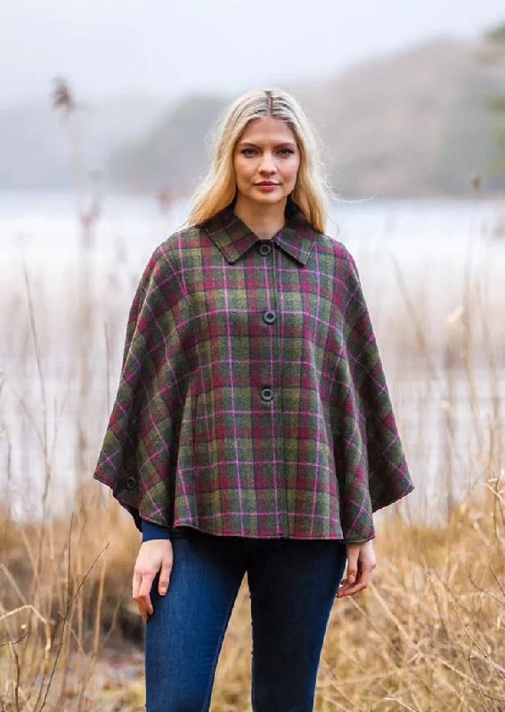 Mucros Country Cape | Olive Pink Check